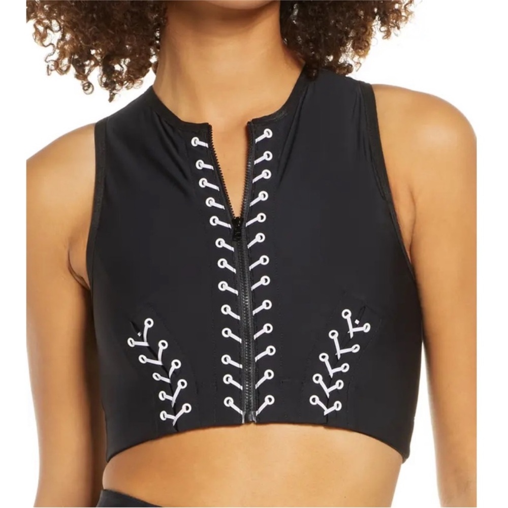 Black Lace-Up Crop Top